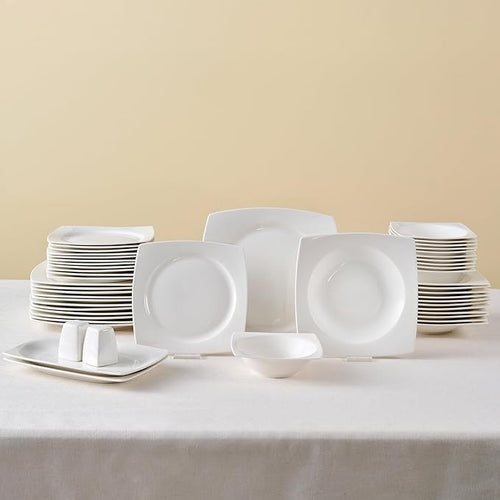 52pc White Bone China Dinner Set for 12 Plates Bowls Modern Tableware