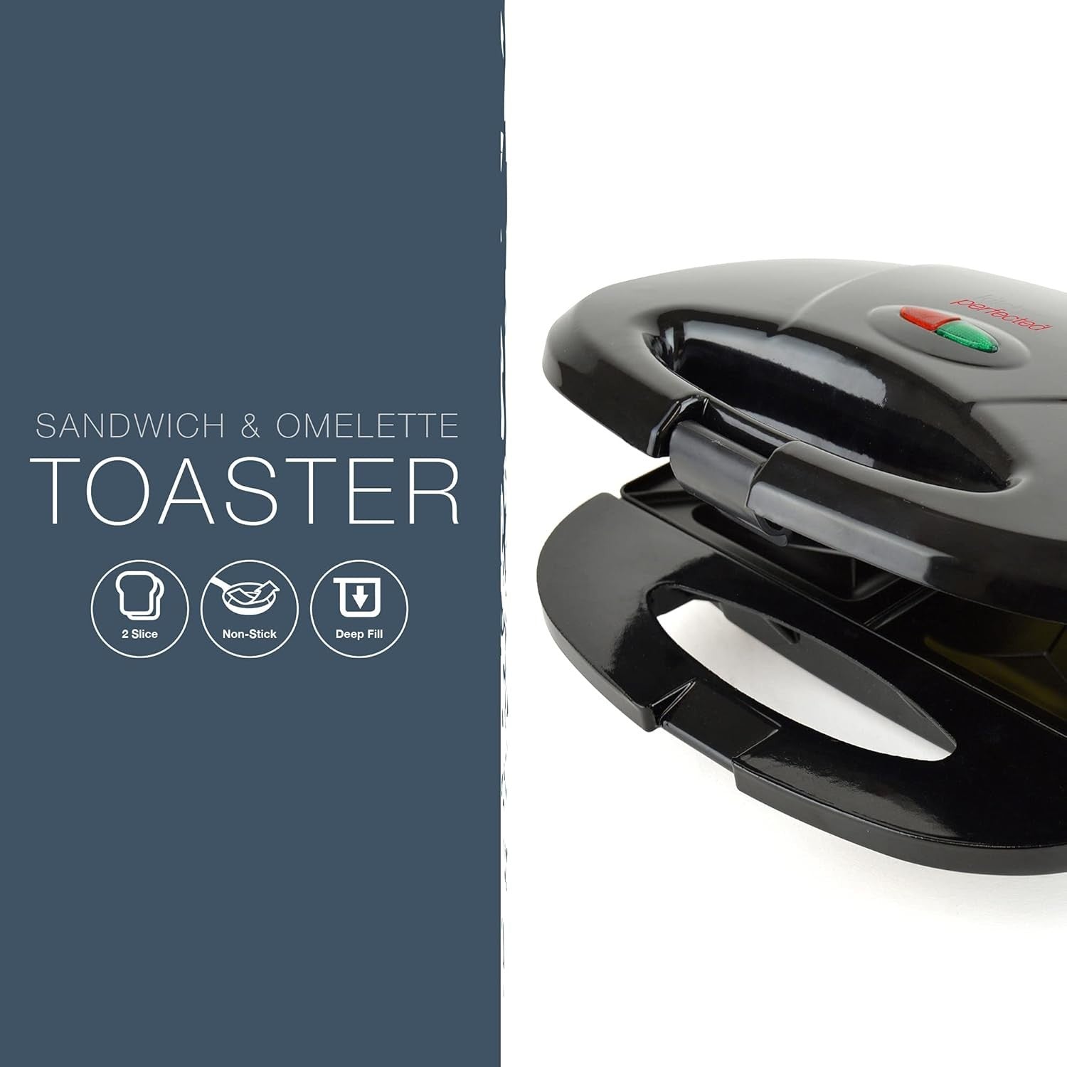 2 Slice Sandwich & Omelette Maker Non-Stick Portable Black Ceramic