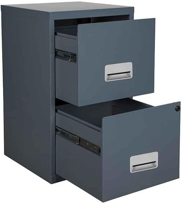 2 Drawer Metal Filing Cabinet Lockable A4 Letter Home Office Storage Black