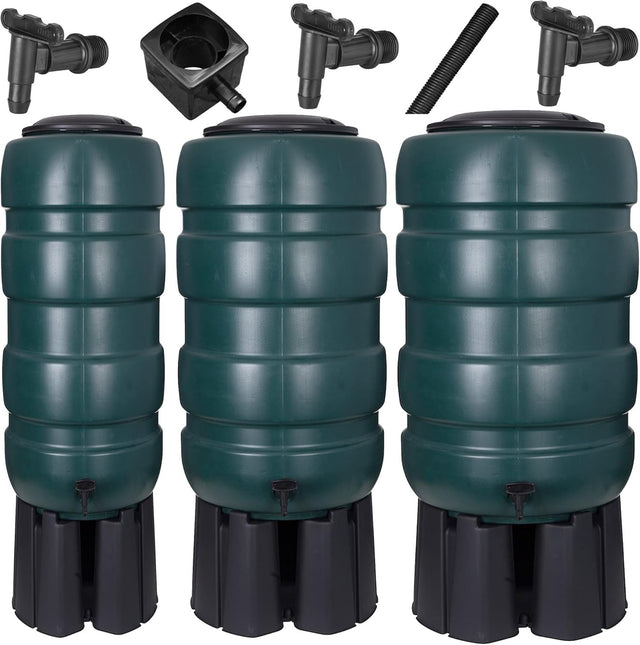 100L Green Garden Water Butt Set with Stand, Tap & Filler Kit