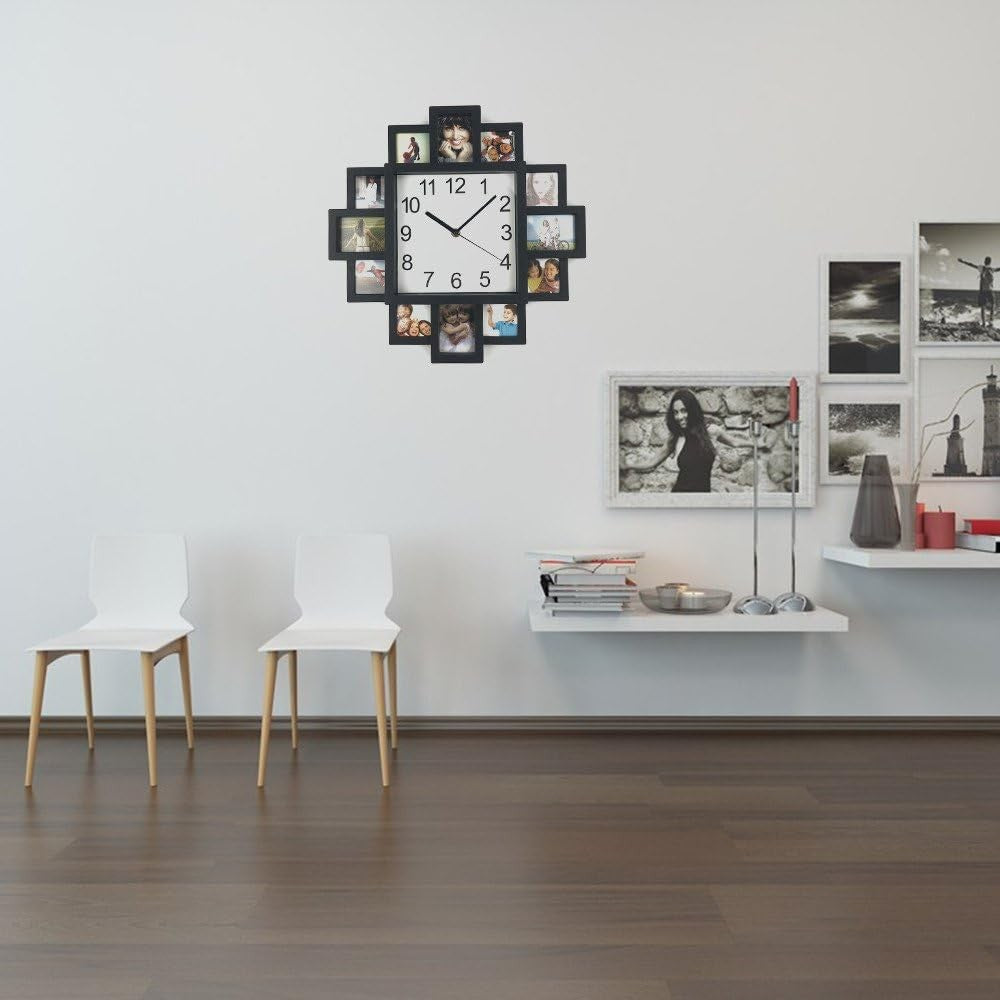 Large DIY Photo Frame Wall Clock 40cm Multi-Photo Modern Silent Home Decor