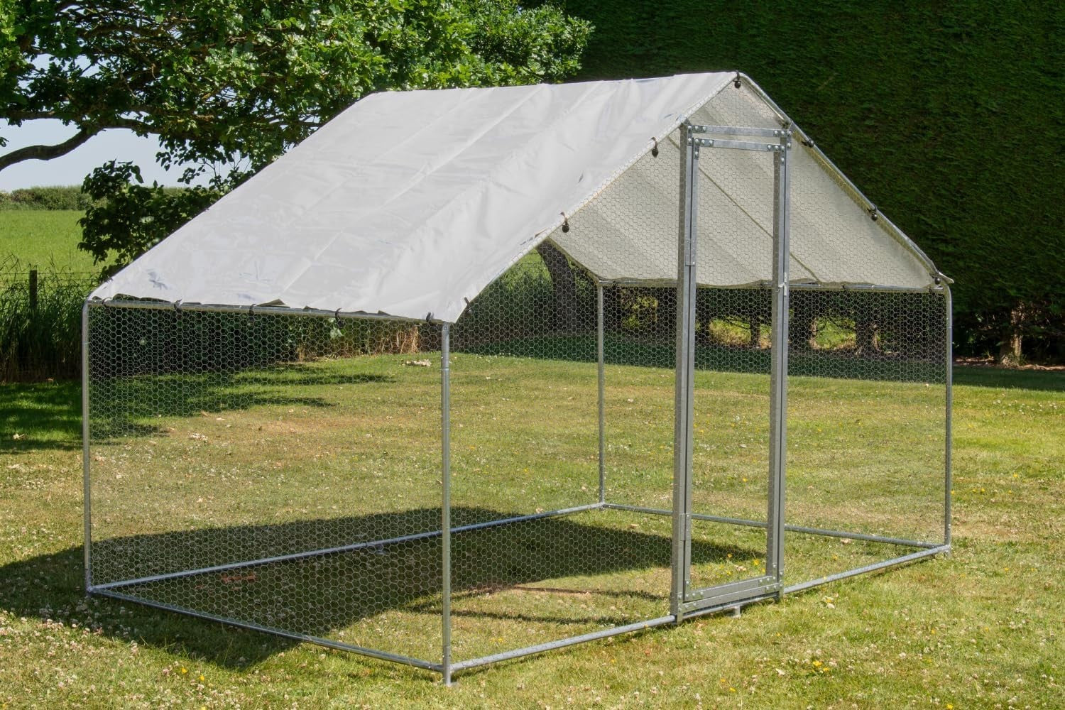 Heavy Duty Walk In Poultry Run Galvanised Steel Secure Door Roof 3x2m