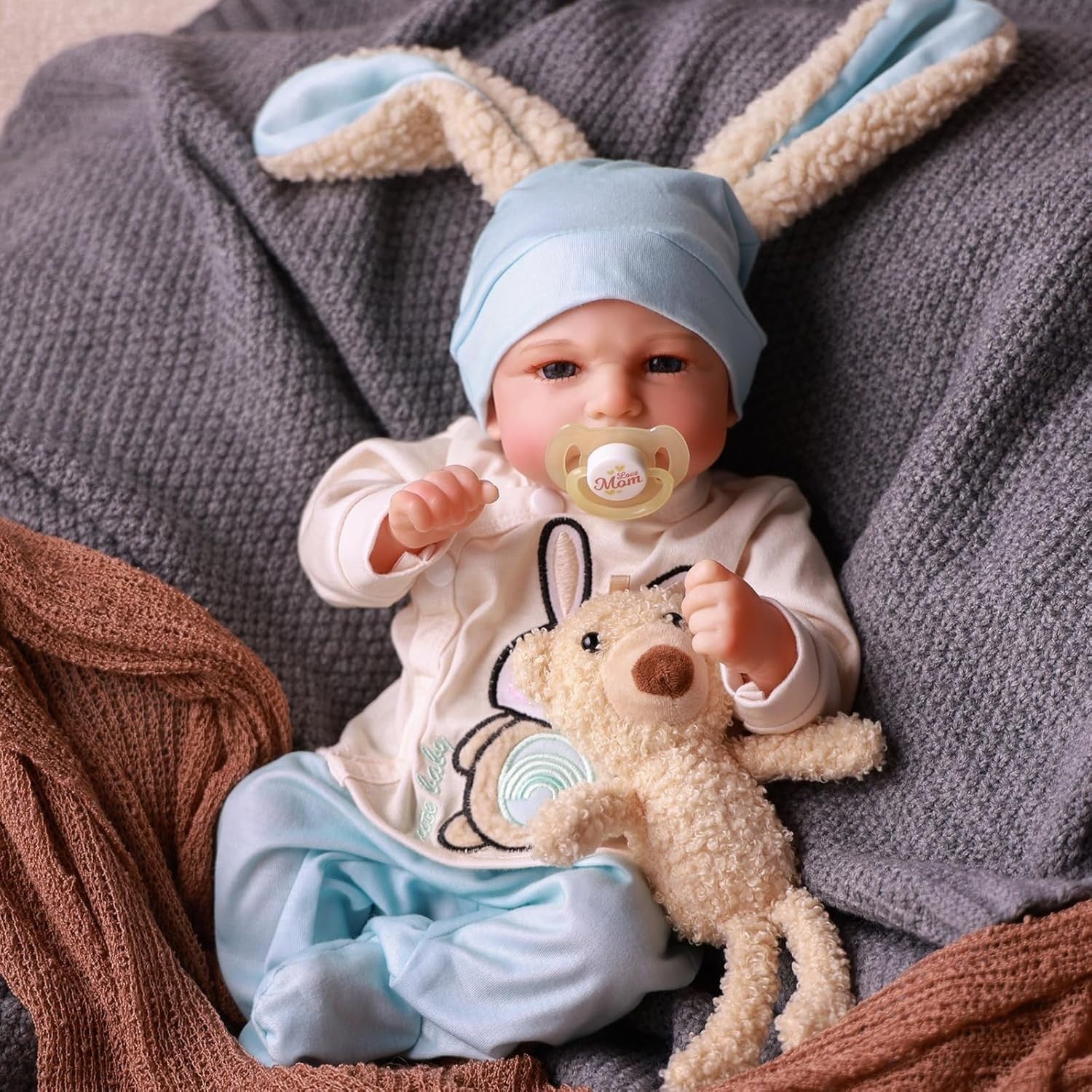 17in Lifelike Baby Boy Doll Soft Body Bunny Outfit Newborn Toy