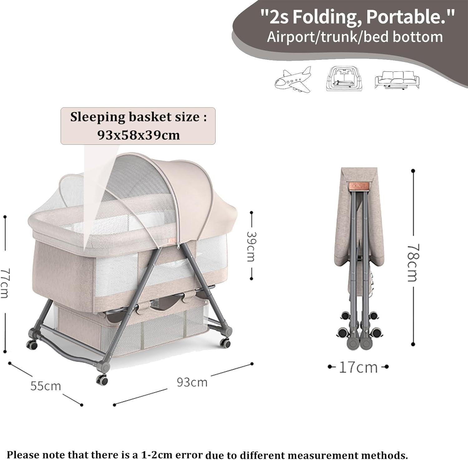Baby Bedside Sleeper Co-Sleeping Crib Bassinet w/ Mattress Breathable Mesh Green