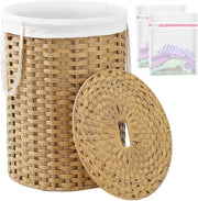 110L Round Rattan Laundry Basket with Lid Large Woven Hamper Natural Storage