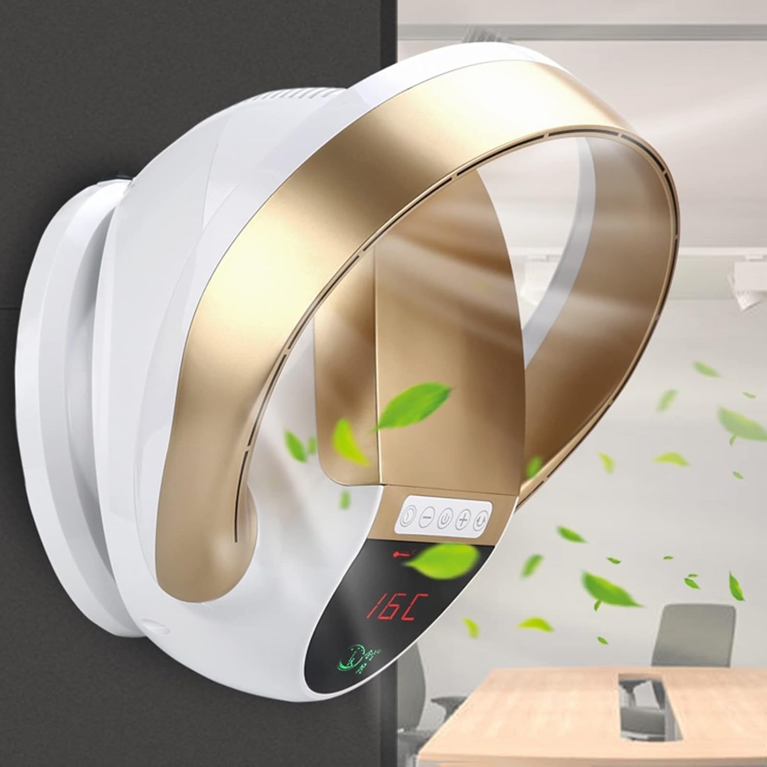 Gold Bladeless Wall & Floor Fan – 8-Speed Silent Remote Cooling Air Circulator
