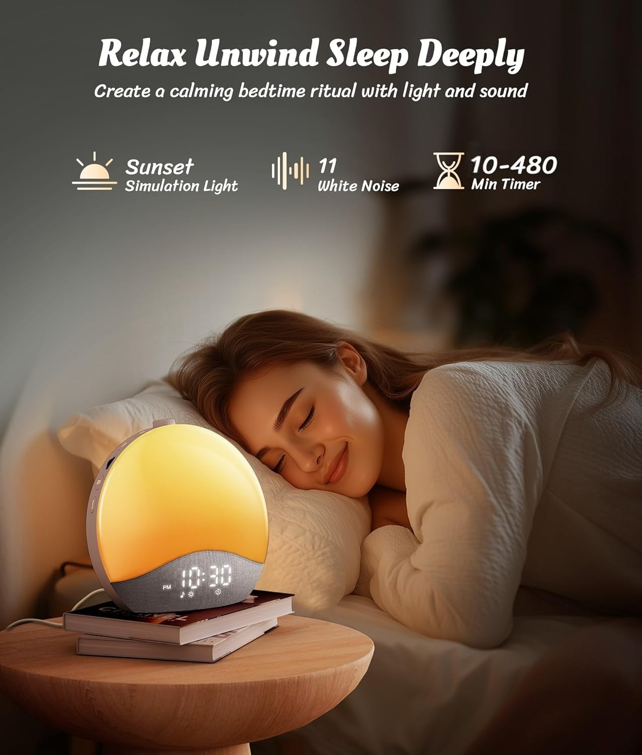Sunrise Alarm Clock Wake Up Light White Noise Bluetooth Night Lamp