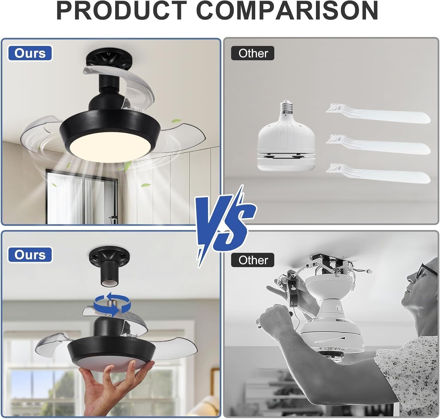 HARPER LIVING 30W Ceiling Fan with Lights, Retractable Blades, Remote