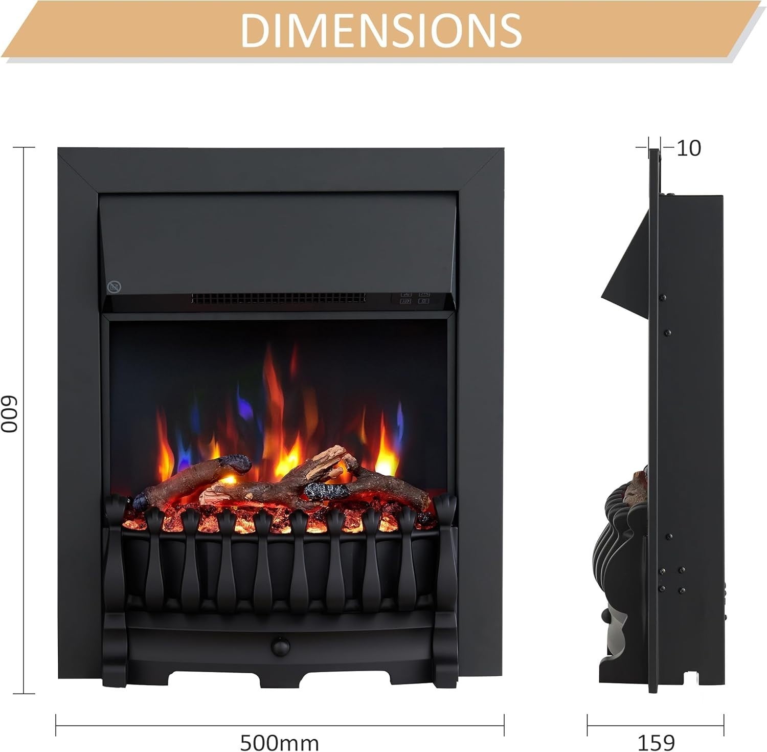 16” Electric Fireplace Insert 2000W Heater Remote Flame Effect Chrome Trim