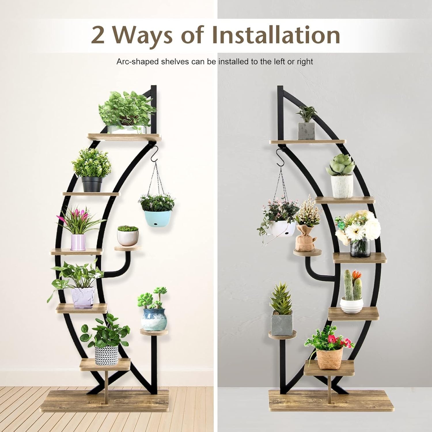 2PC 8 Tier Metal Plant Stand Curved Half Moon Ladder Shelf Indoor Outdoor Rack