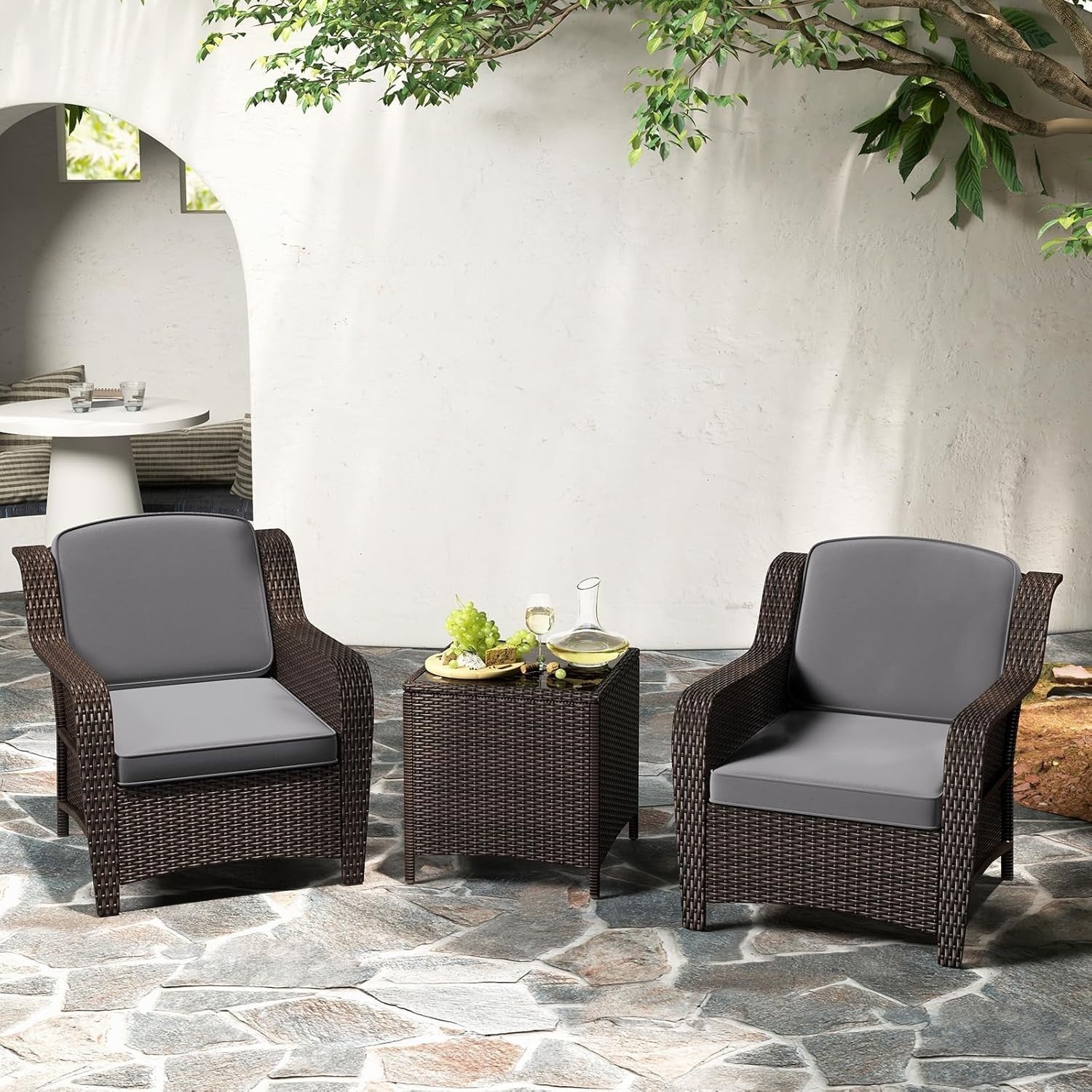 Rattan Garden Bistro Set 3PC Outdoor Patio Chairs Table Small Space