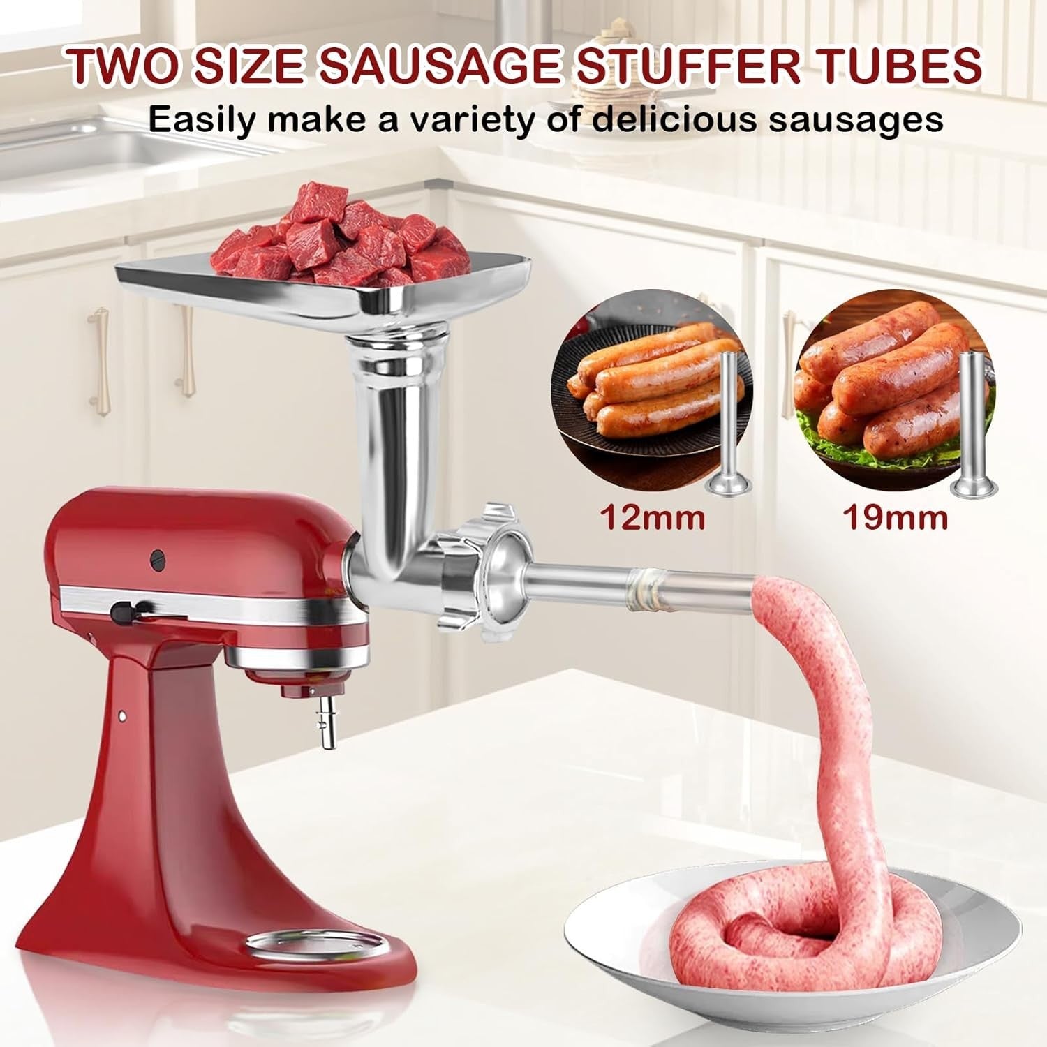 Food Grinder & Slicer Attachment Set Sausage Maker 4 Blade Kit