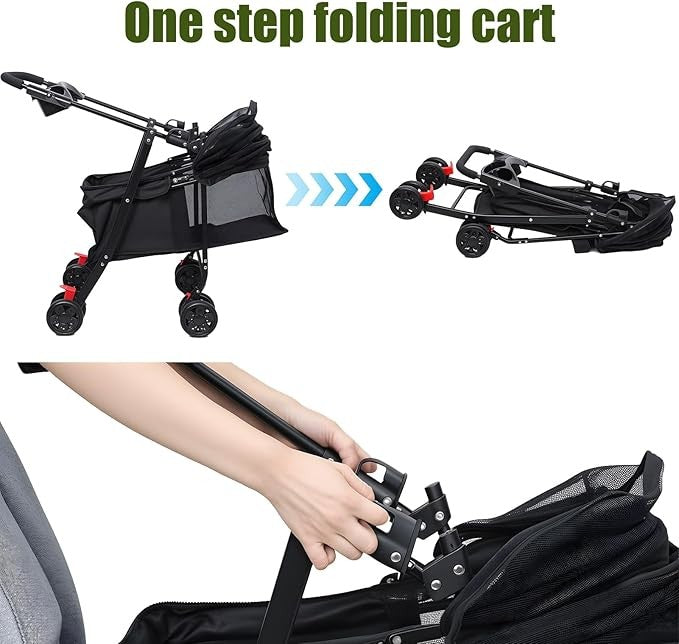 Dog Stroller Foldable Pet Pram 4 Wheel Travel Pushchair with Cup Holder