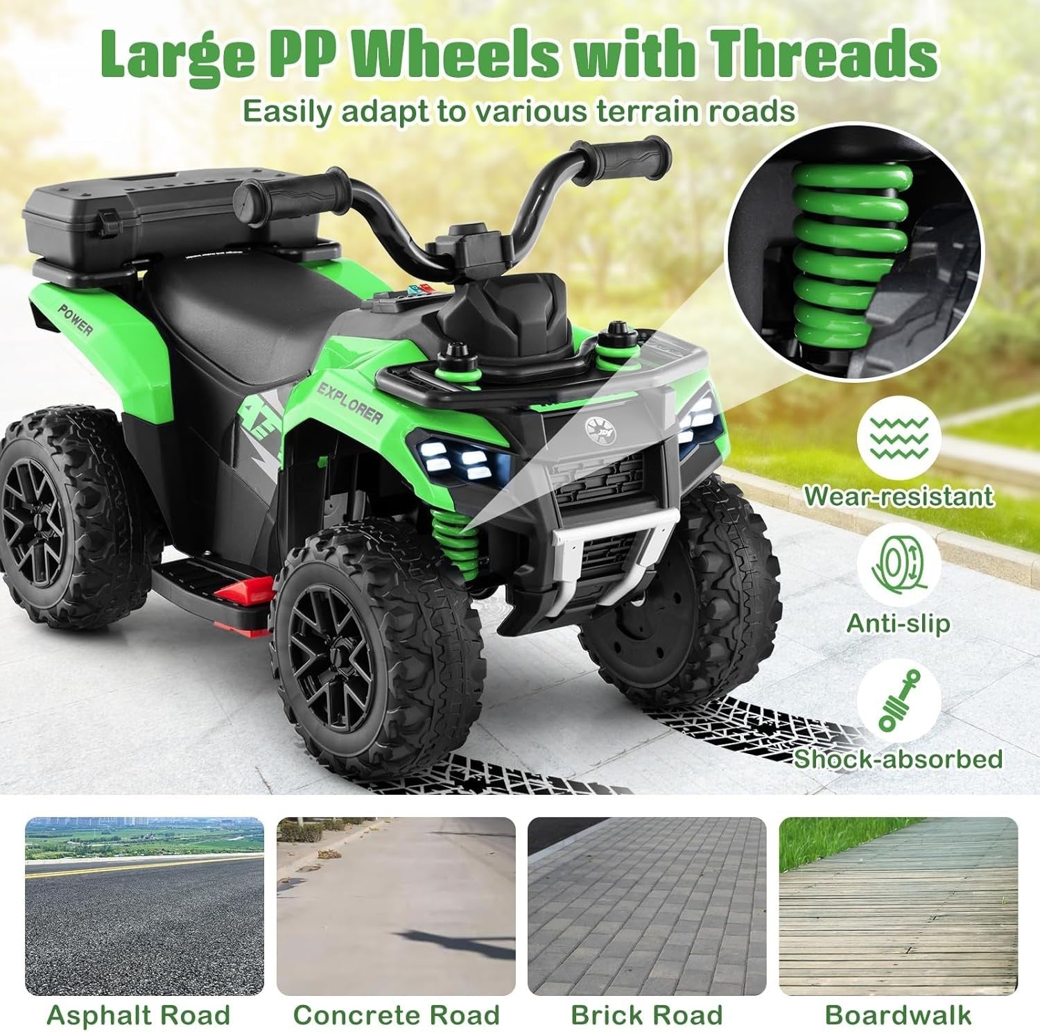 Kids Electric Quad Bike 6V Ride On ATV LED Lights Music Green 20kg
