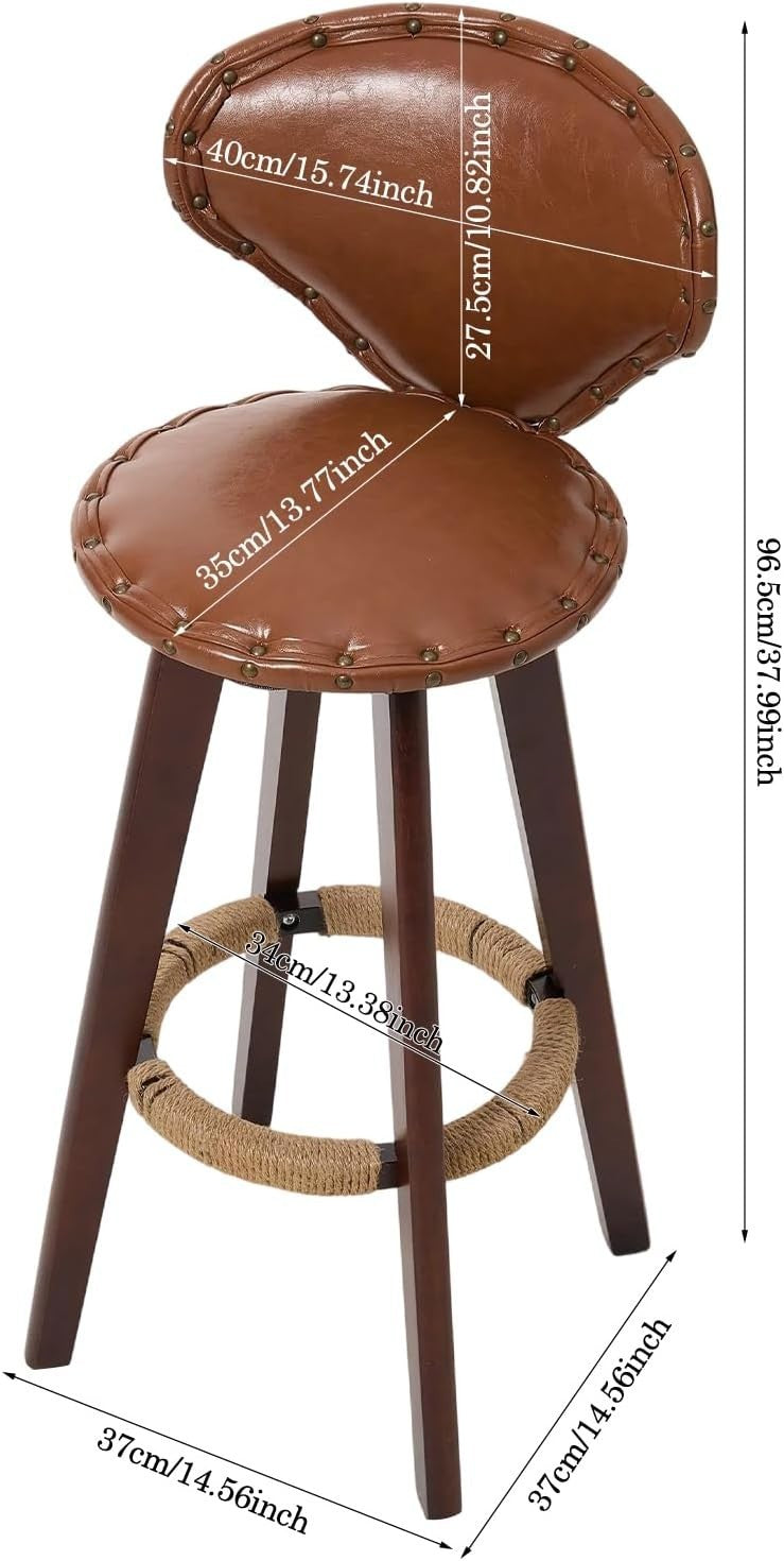 Swivel Bar Stools 2pcs Brown Faux Leather High Counter Kitchen Chairs
