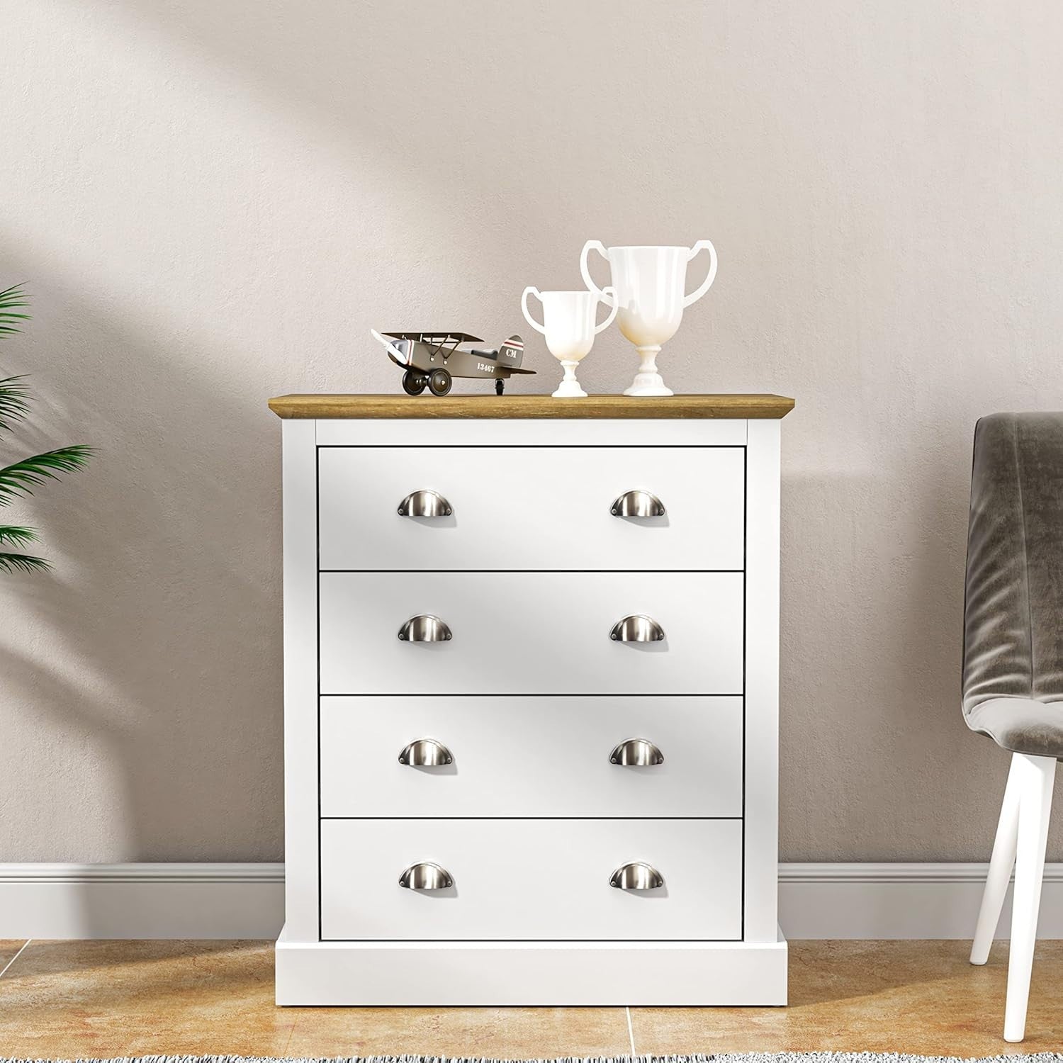 White 4 Drawer Chest – Modern Storage Cabinet for Bedroom & Entryway Use