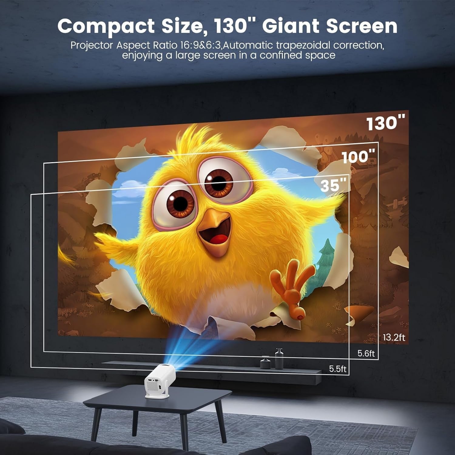 4K Smart Mini Projector WiFi 6 Bluetooth Auto Focus 130" Portable