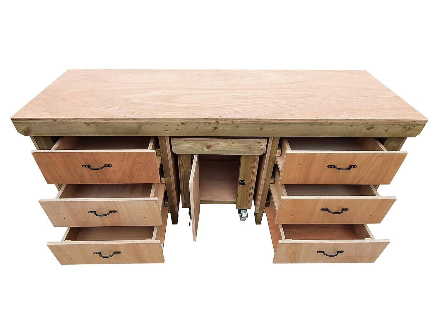 7ft Heavy Duty Wooden Workbench with Drawers & Lockable Cupboard – 18mm Top