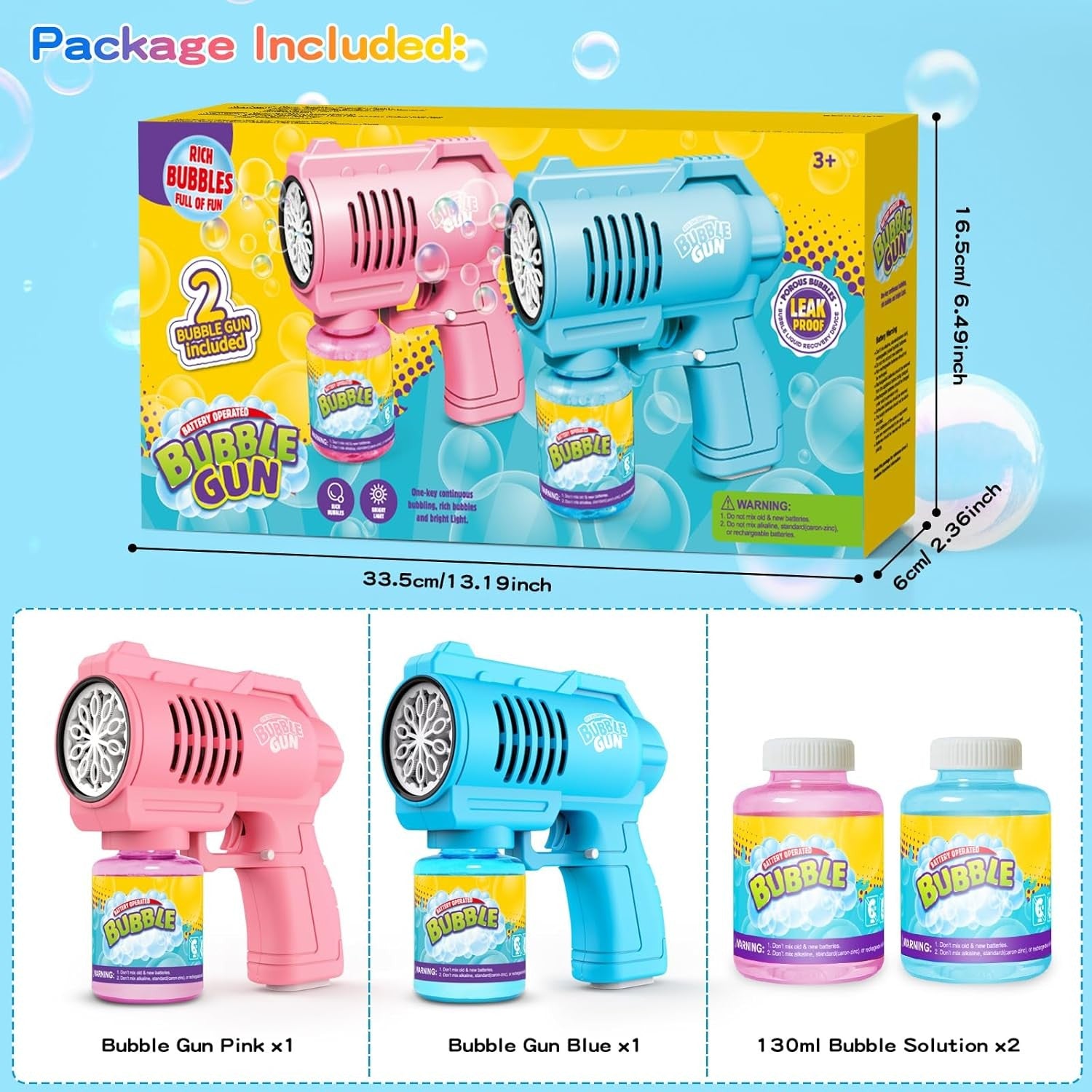 2 Pack Bubble Gun Set 10000 Bubbles Blue Pink