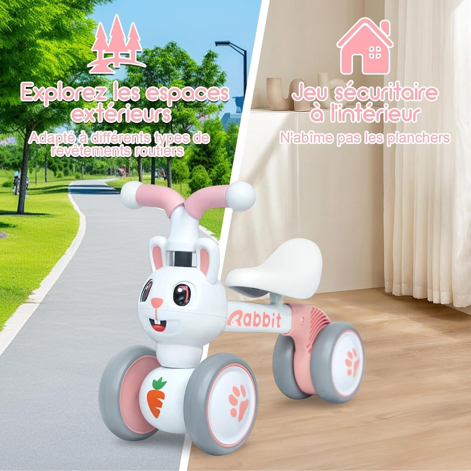 Baby Balance Bike Toddler Ride On Trike Walker No Pedals 10-36 Months Rabbit