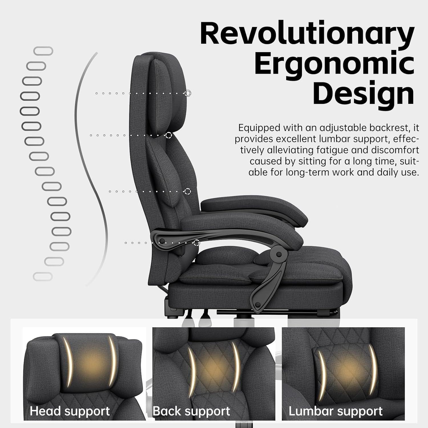 Ergonomic Office Chair Recliner Footrest Fabric Desk Computer Seat 350lb Deep Gr