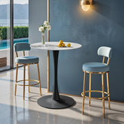 White 76cm Round Tall Bar Table 100cm Sintered Stone Top with Black Metal Base