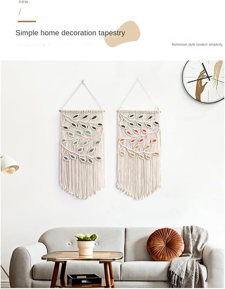 Green Leaf Macrame Wall Hanging 40x80cm Boho Woven Tapestry