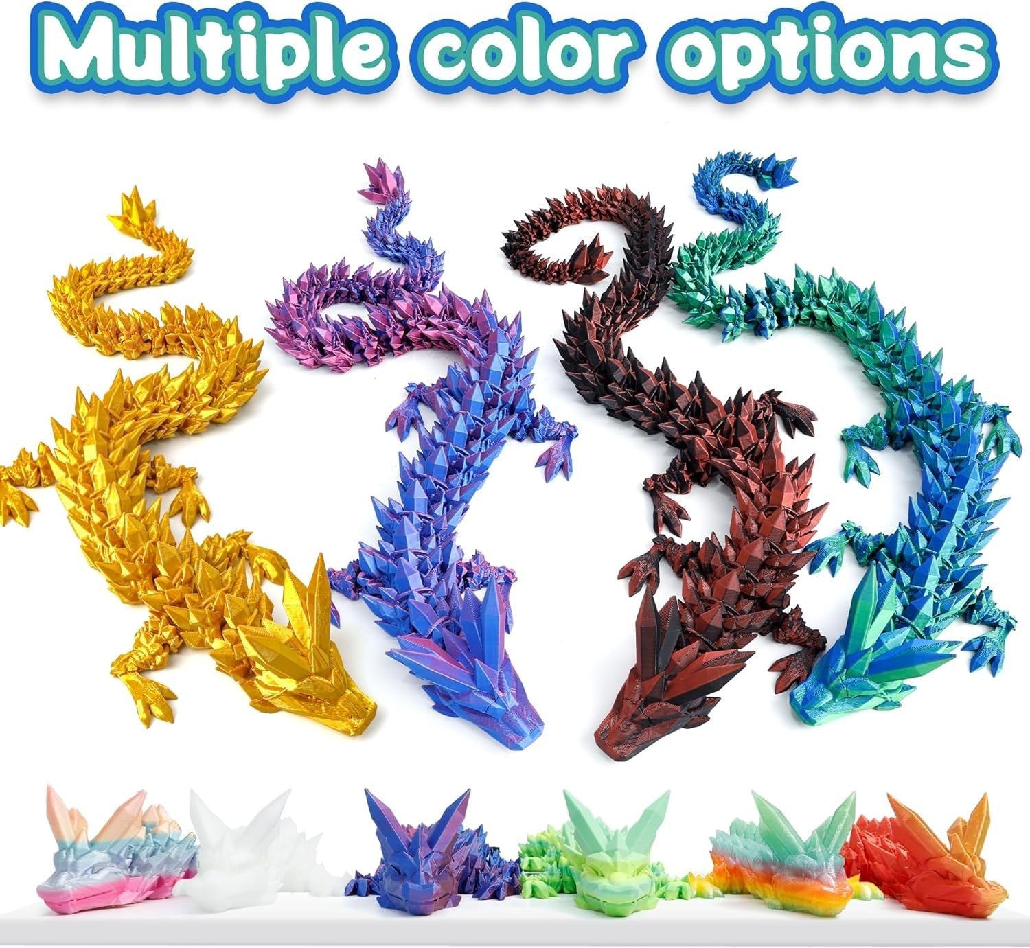 24in Green-Blue Pearly 3D Printed Dragon Articulated Fantasy Fidget Toy