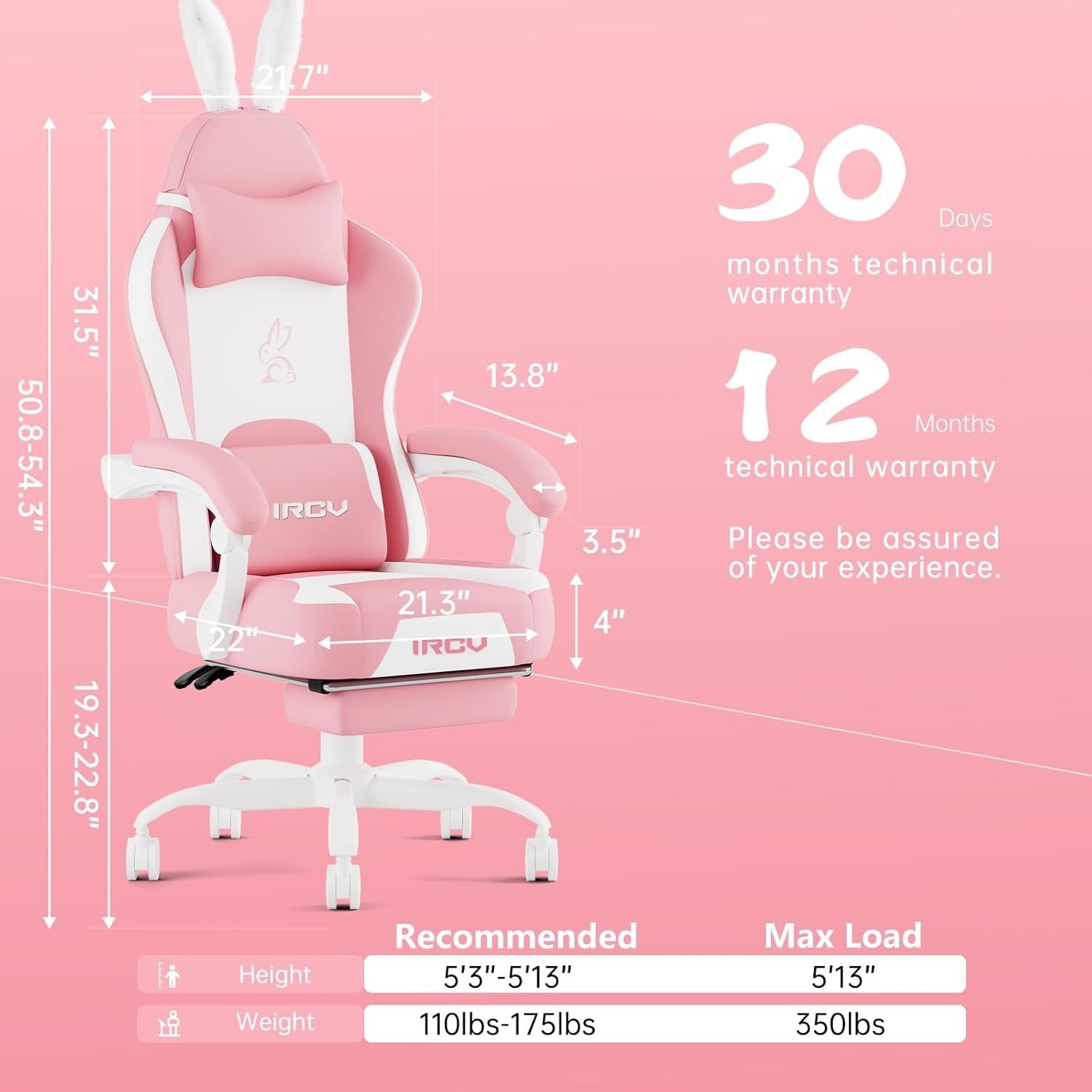Pink Gaming Chair w/ Footrest 145° Reclining High Back Seat