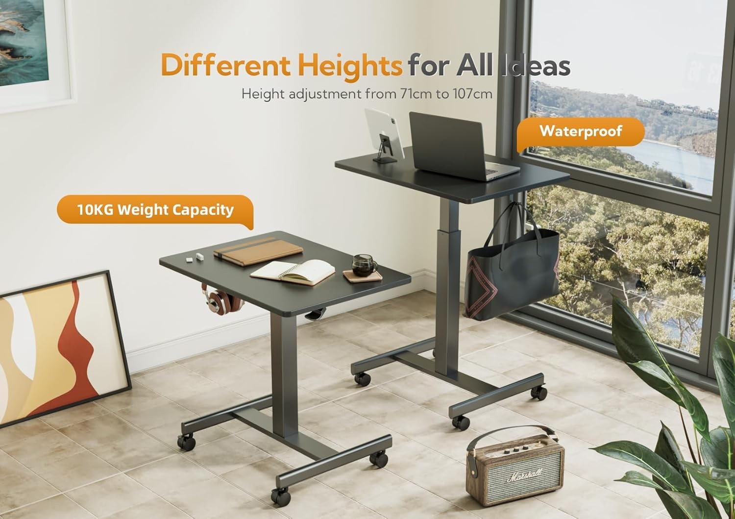 Mobile Standing Desk Height Adjustable Laptop Table Rolling Office Desk 65x48cm