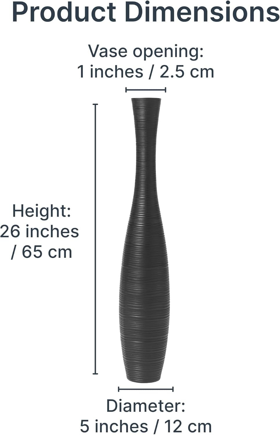 Black Floor Vase 65cm Tall Wooden Decor Pampas Grass