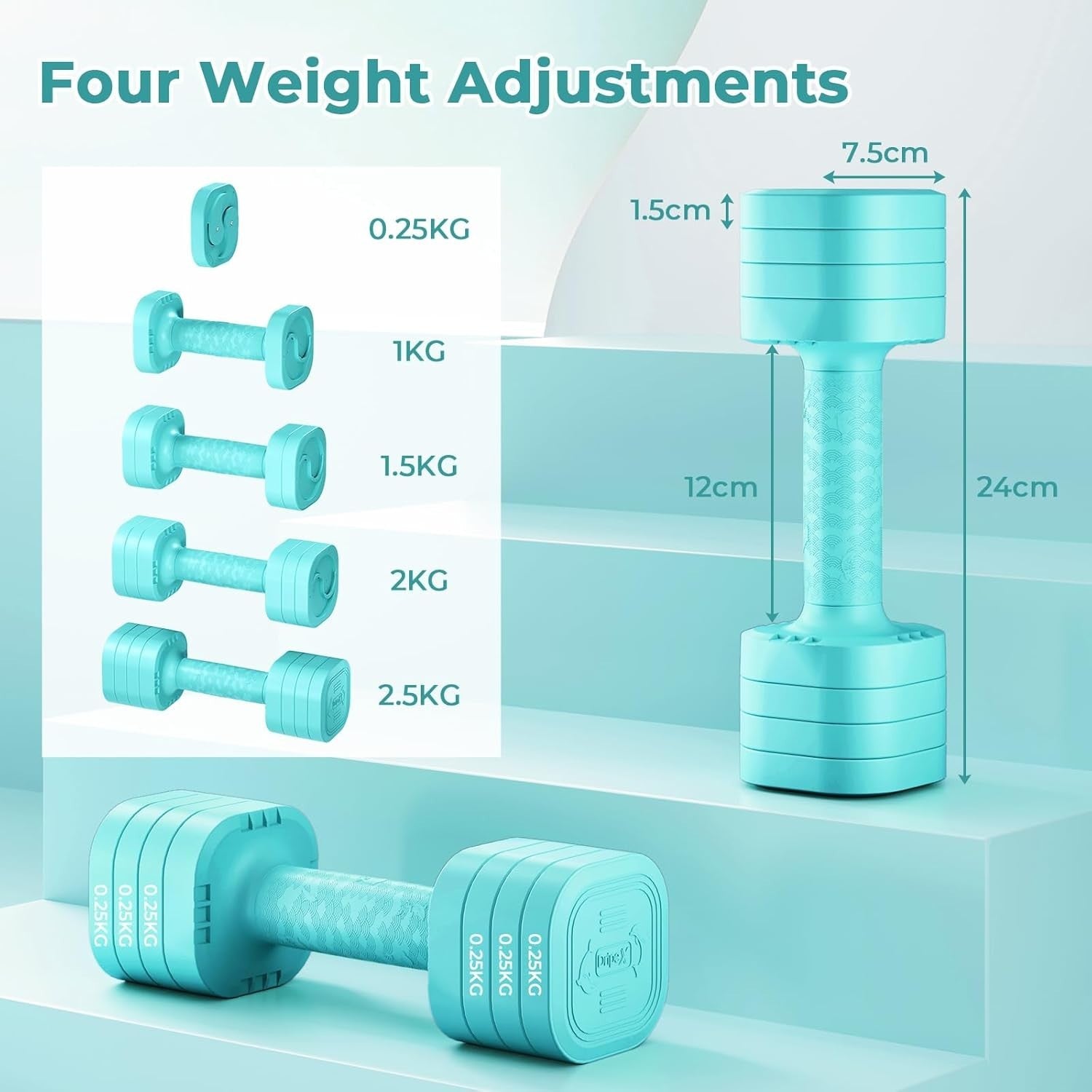 4-in-1 Adjustable Dumbbells 2.5KG Pair Compact Non-Slip Home Workout