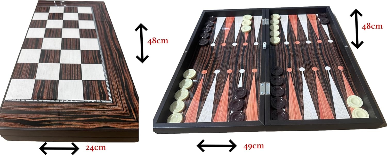 Large Wooden Backgammon Set Folding Board Luxury Traditional Strategy Game