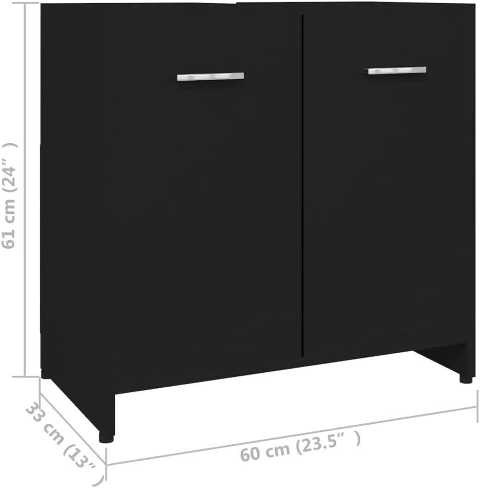 Modern Black Bathroom Storage Cabinet 2-Door Sleek Design 60x33x61cm