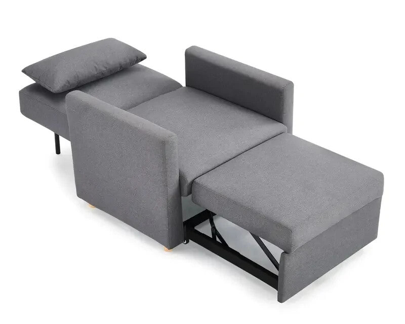 Grey Fabric Single Chair Sofa Bed Armchair Recliner Pull Out Sleeper UK
