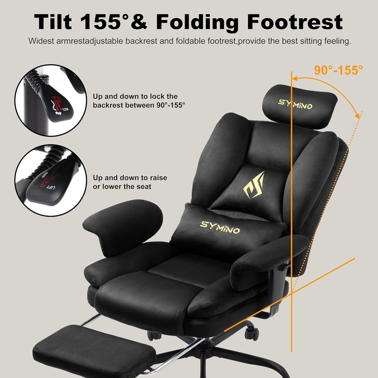 Ergonomic Gaming Chair w/ Footrest Pocket Spring Support Black