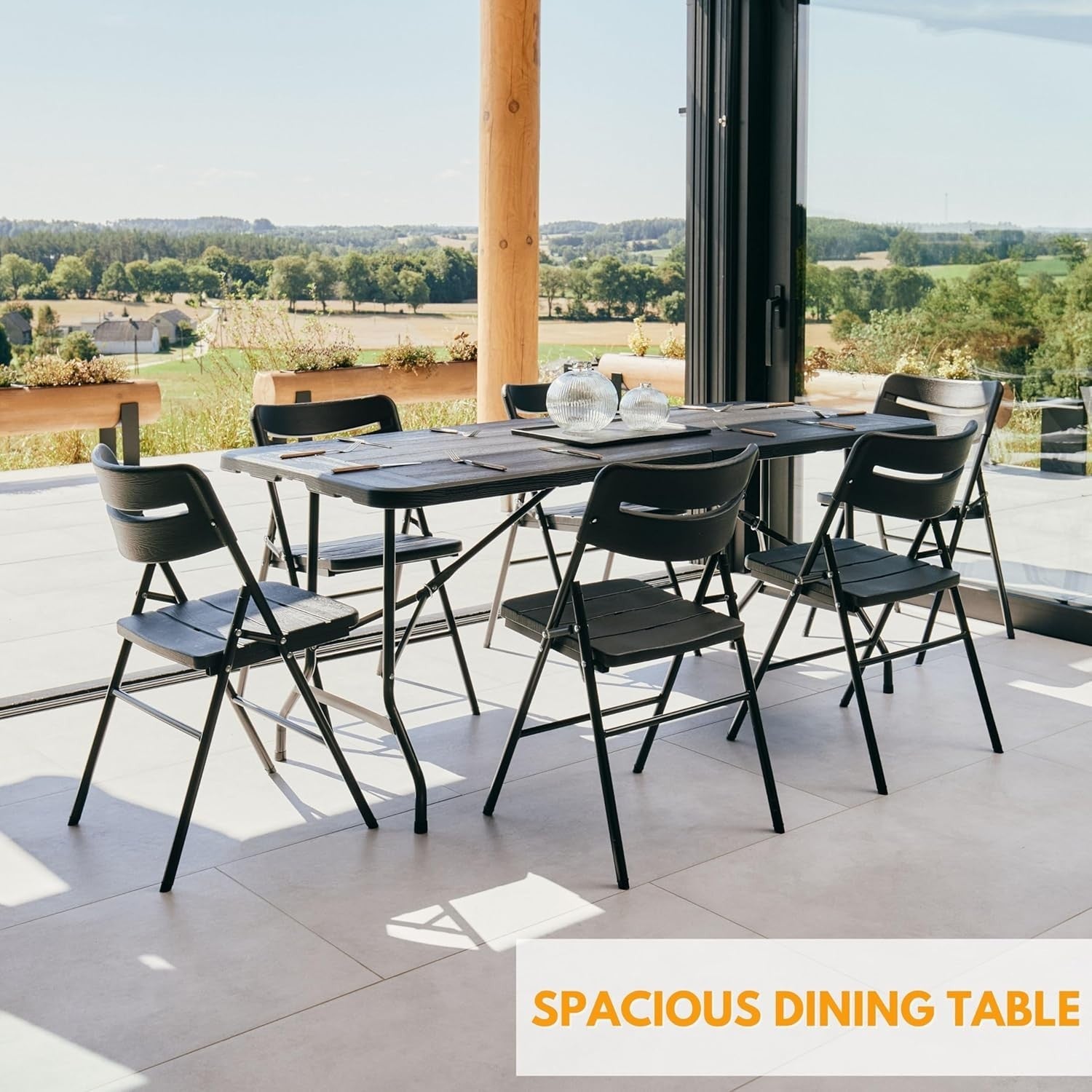 6ft Folding Dining Table & 6 Chairs Set Indoor/Outdoor Space-Saving Patio