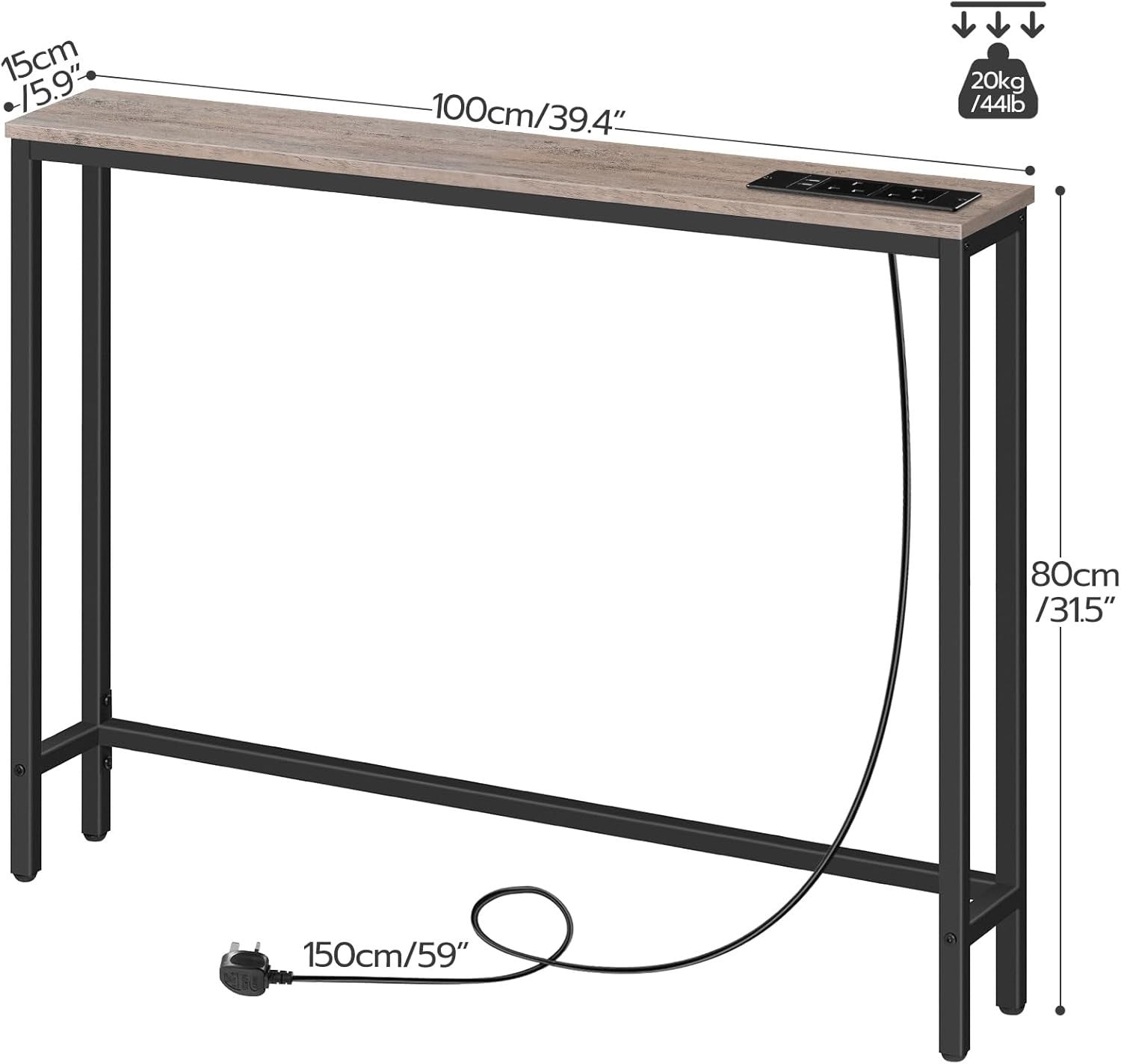Slim Console Table with USB Charging Ports & Power Outlets for Small Spaces