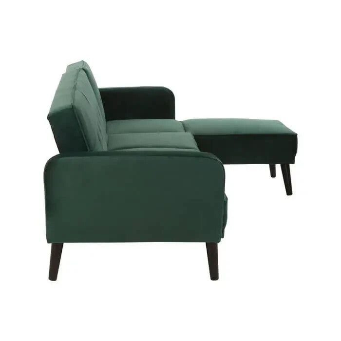 Green Velvet Corner Sofa Bed 3-Seater Pull Out Chaise Tufted Couch