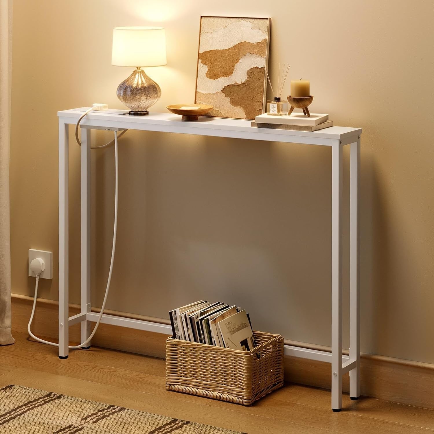 Slim Console Table with USB Ports & Power Outlets for Hallways