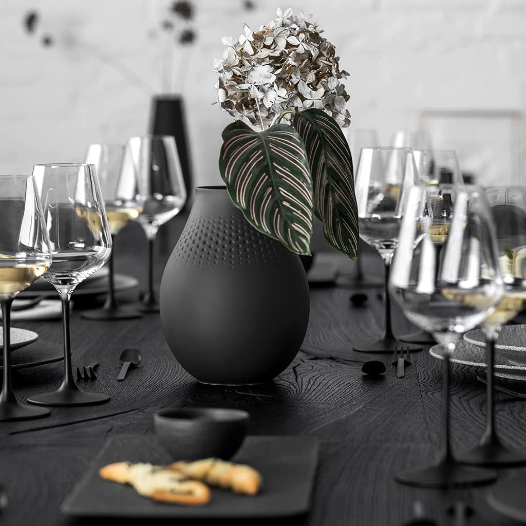 Black Porcelain Vase Modern Minimalist Flower Table Decor 20cm