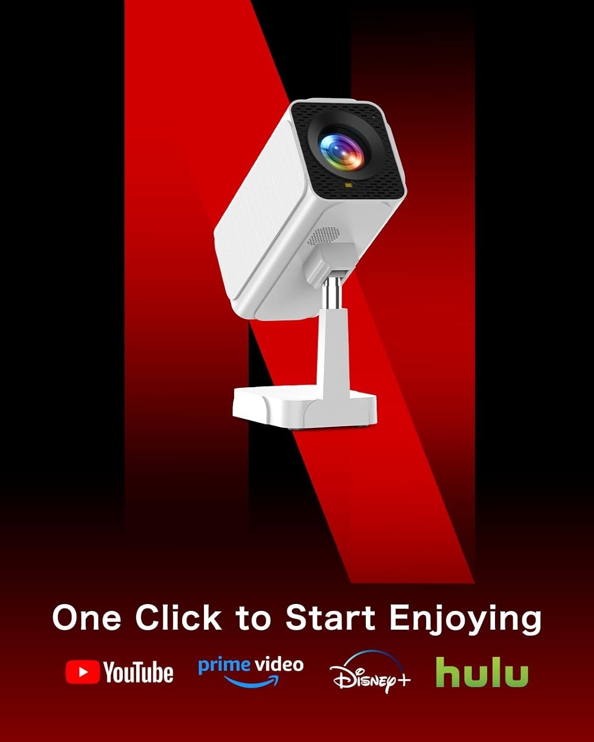 Android TV WiFi6 Mini Projector 180° Stand Auto Keystone Gaming