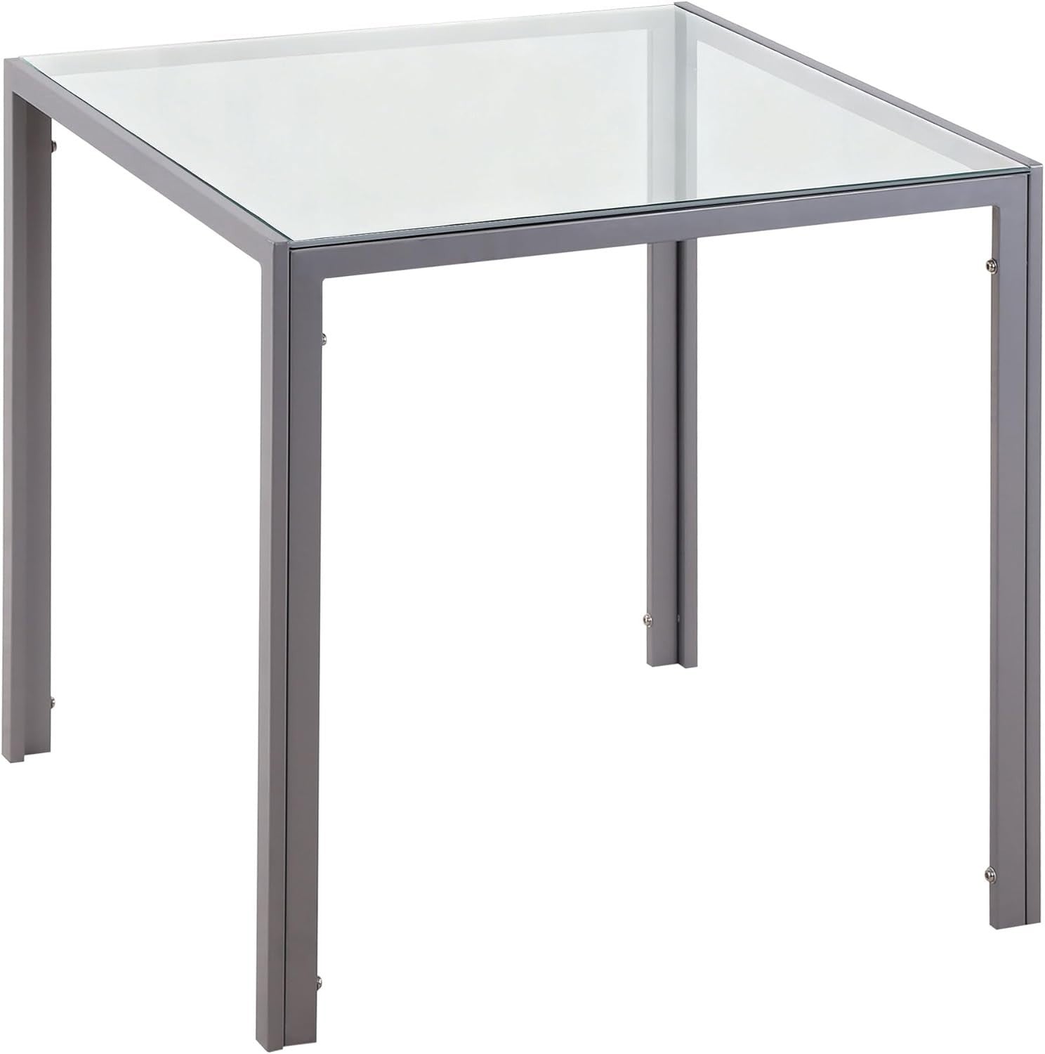 Square Glass Dining Table 75cm Metal Legs Seats 4 Grey Modern