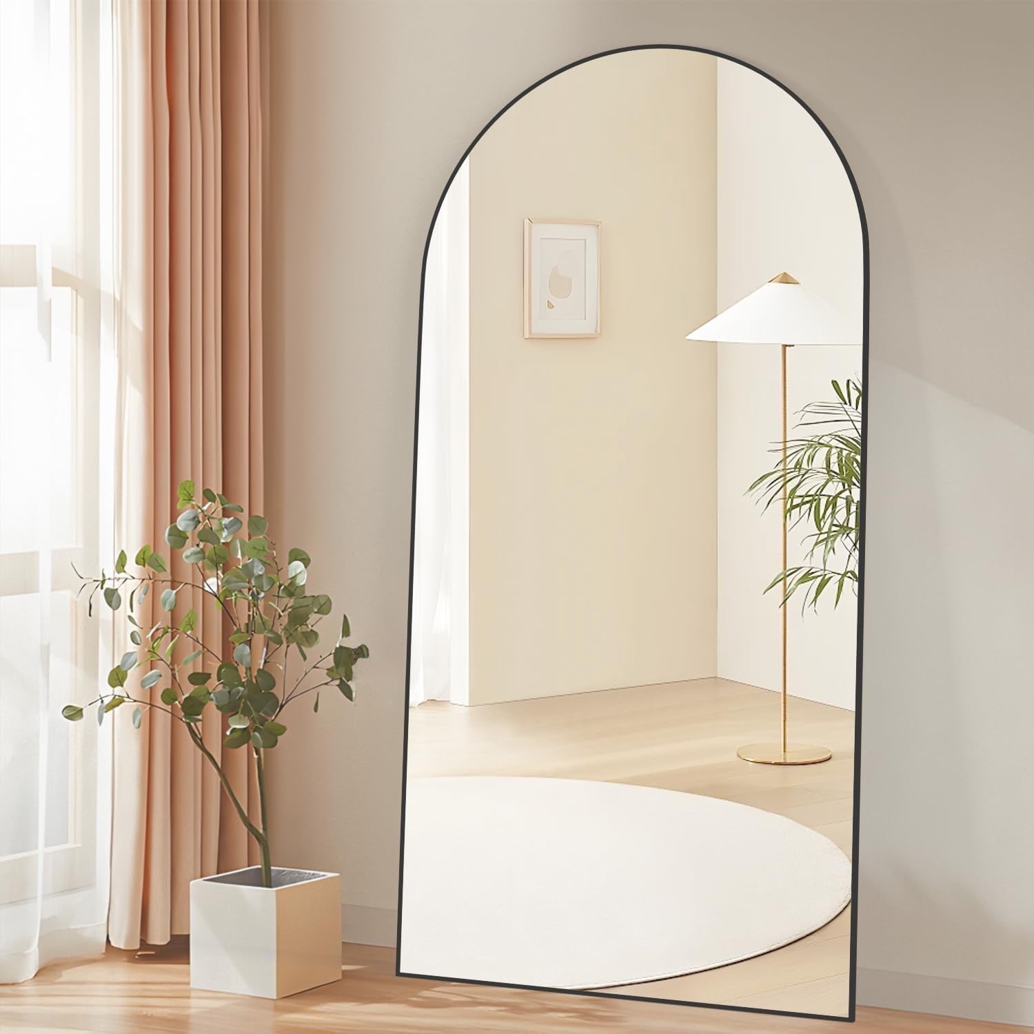 Large Arched Full Length Mirror 180x80cm Black Frame Wall or Floor Use