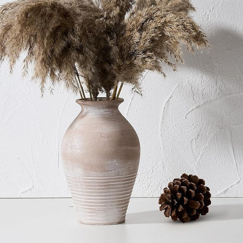 Rustic Ceramic Farmhouse Vase 9.2in Whitewashed Terracotta Home Décor