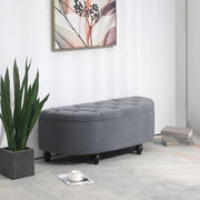 Velvet Storage Ottoman Bench Semi-Circle Bed End Stool Seat Grey Wood Legs