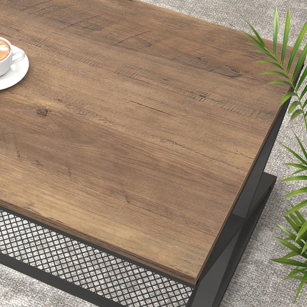 Rustic Oak Coffee Table with Storage Shelf | Industrial 2-Tier Rectangular Table