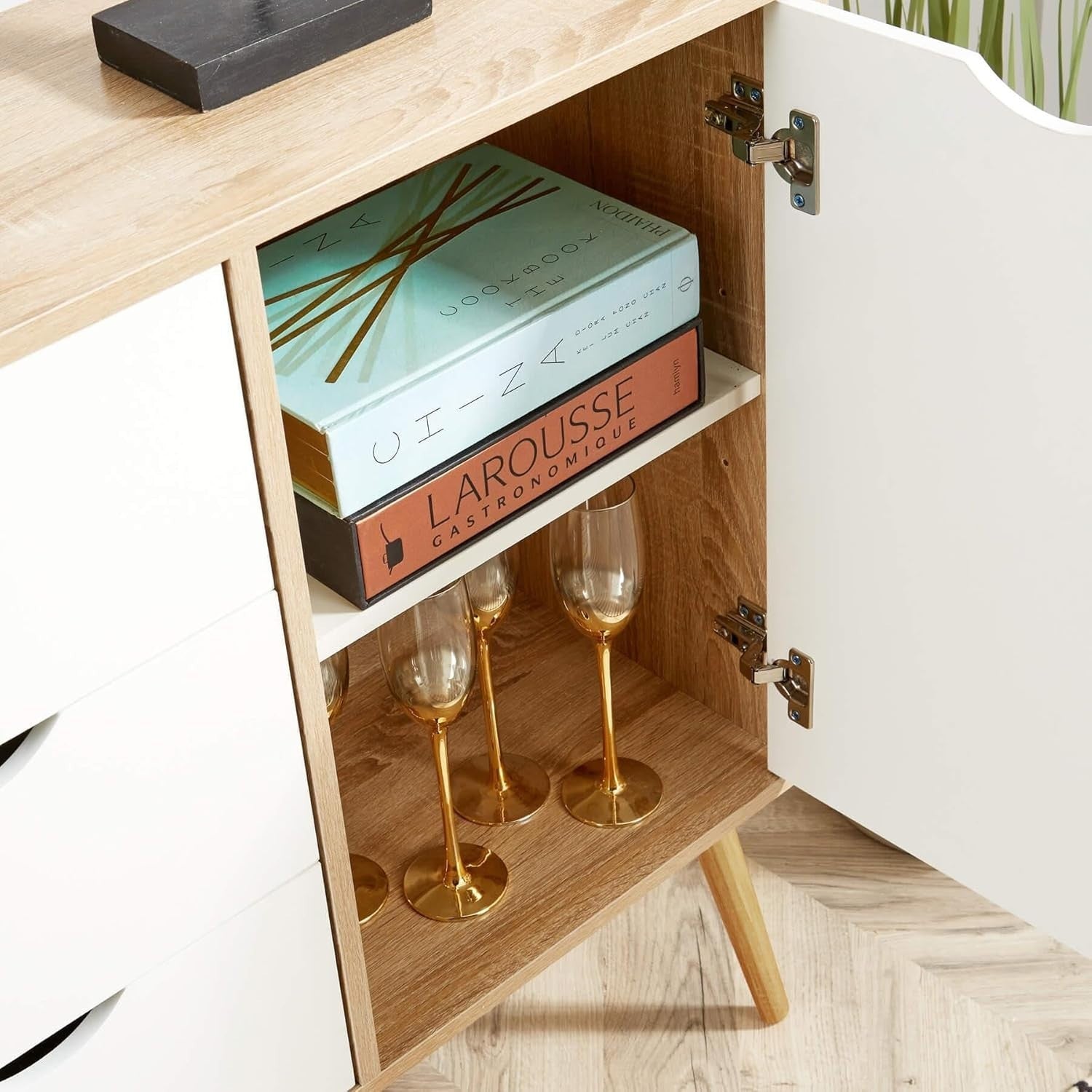 Scandi Oak Effect Sideboard Cabinet with 3 Drawers 2 Doors for Living Room