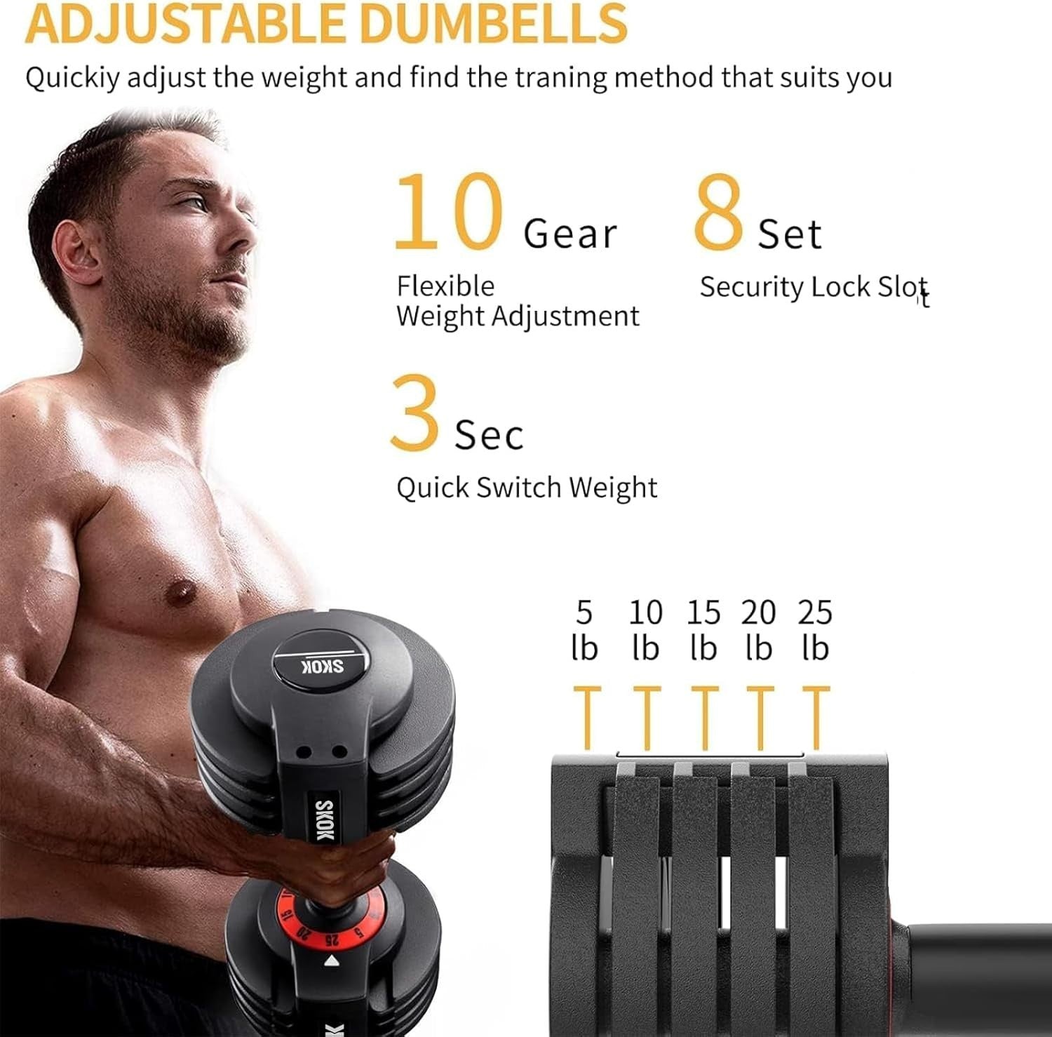 5-in-1 Adjustable Dumbbells Pair 5–25LB Fast Dial Home Gym with Tray