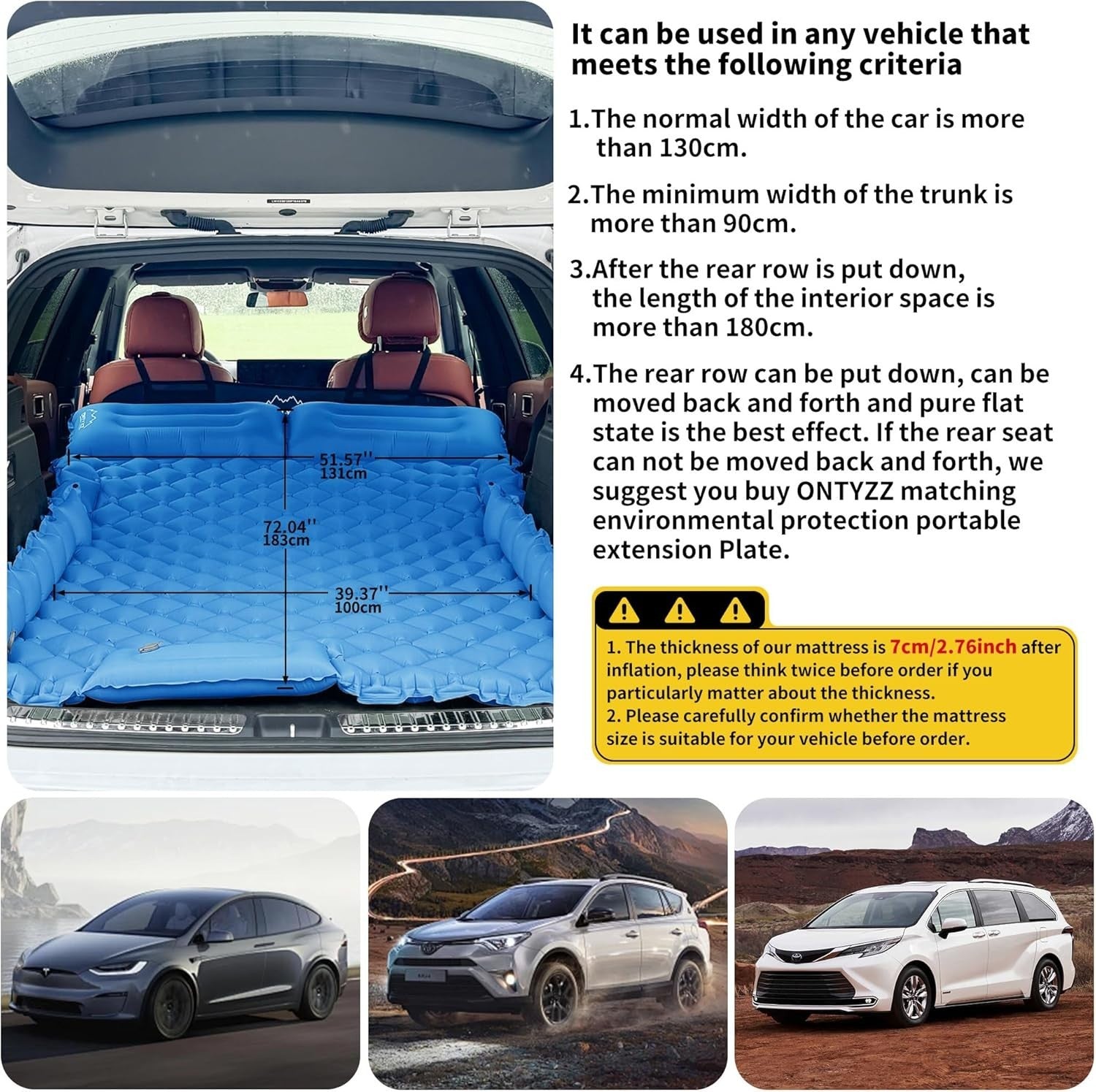 Inflatable Car Mattress SUV Air Bed 2 Person Camping Travel Mat w/ Pump